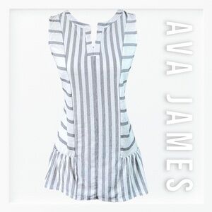 Ava James White and Grey Striped Flare Top sz S